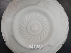 L. E. Smith Milk Glass Aztec Large Bowl with Pedestal & 12 Cups Punch Set