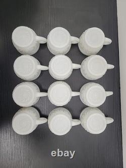 L. E. Smith Milk Glass Aztec Large Bowl with Pedestal & 12 Cups Punch Set