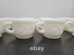 L. E. Smith Milk Glass Aztec Large Bowl with Pedestal & 12 Cups Punch Set