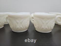 L. E. Smith Milk Glass Aztec Large Bowl with Pedestal & 12 Cups Punch Set