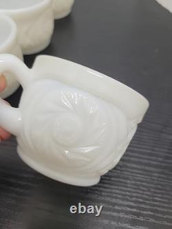 L. E. Smith Milk Glass Aztec Large Bowl with Pedestal & 12 Cups Punch Set