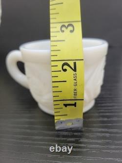 L. E. Smith Milk Glass Aztec Large Bowl with Pedestal & 12 Cups Punch Set