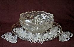 L. E. Smith PUNCH BOWL & Underplate + 12 Cups SLEWED HORSESHOE VG Vintage Cond