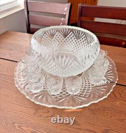 L. E. Smith Pineapple Punch Bowl Set Glass Bowl Torte Platter 12 Cups Vintage