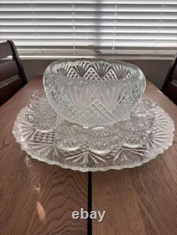 L. E. Smith Pineapple Punch Bowl Set Glass Bowl Torte Platter 12 Cups Vintage