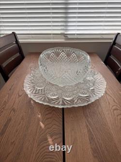 L. E. Smith Pineapple Punch Bowl Set Glass Bowl Torte Platter 12 Cups Vintage