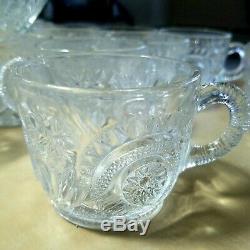 L. E. Smith Pinwheel & Star Slewed Horseshoe 24 PC Glass Punch bowl Set + Ladle
