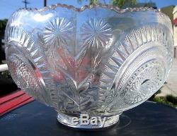 L E Smith Pinwheel Star Slewed Horseshoe Radiant Daisy Glass Punch Bowl & 24 cup