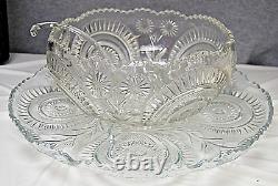 L E Smith Punch Bowl 3-Piece Set Pinwheels & Stars No Cups Vintage L2602