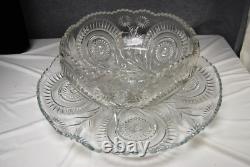 L E Smith Punch Bowl 3-Piece Set Pinwheels & Stars No Cups Vintage L2602