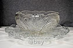 L E Smith Punch Bowl 3-Piece Set Pinwheels & Stars No Cups Vintage L2602