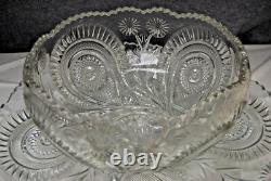 L E Smith Punch Bowl 3-Piece Set Pinwheels & Stars No Cups Vintage L2602