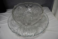 L E Smith Punch Bowl 3-Piece Set Pinwheels & Stars No Cups Vintage L2602