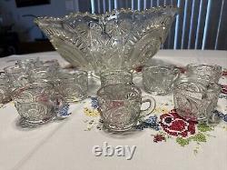 L. E. Smith Punch Bowl PINWHEEL & STARS 12 Cups Green Ladle