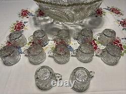 L. E. Smith Punch Bowl PINWHEEL & STARS 12 Cups Green Ladle