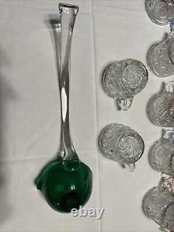 L. E. Smith Punch Bowl PINWHEEL & STARS 12 Cups Green Ladle