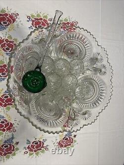 L. E. Smith Punch Bowl PINWHEEL & STARS 12 Cups Green Ladle