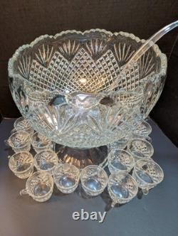 L. E. Smith Punch Bowl set Pineapple With Petestal 18 Cups SET