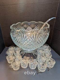 L. E. Smith Punch Bowl set Pineapple With Petestal 18 Cups SET