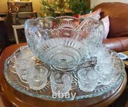 L. E. Smith Slewed Horseshoes Punch Bowl Cups & Glass Ladle