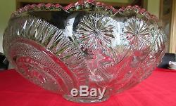 L. E. Smith Very Large Glass Punch Bowl & Underplate 22 Wide Slewed Horseshoe