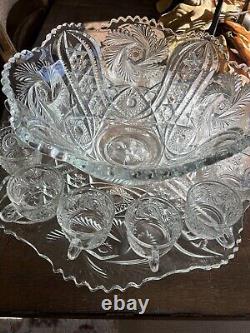 L. E. Smith Vintage Fifteen Piece Punch Bowl Set Galaxy Pattern