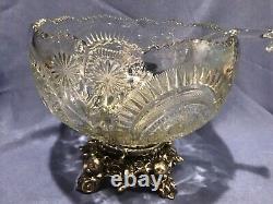 L. E. Smith Vtg 15 Pc Punch Bowl Set With Gold Tone Base Pinwheel & Stars