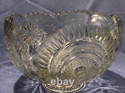 L. E. Smith Vtg 15 Pc Punch Bowl Set With Gold Tone Base Pinwheel & Stars