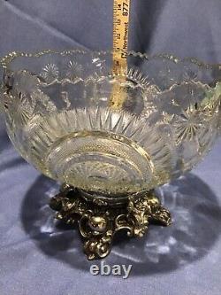 L. E. Smith Vtg 15 Pc Punch Bowl Set With Gold Tone Base Pinwheel & Stars