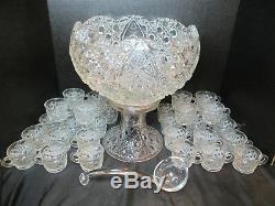 L. E. Smith vintage Daisy & Button Punch Bowl Stand 32 Footed Cups Ladle