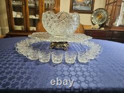 L E SmithVintage Heavy Glass Daisy & Button Punch Bowl Pattern Set with 24 Cups