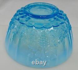 L G Wright Blue Opalescent Glass Punch Bowl and 12 cups 82511