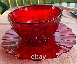 L. G. Wright Ruby Grape Panel Punch Bowl & Underplate