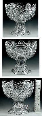 LARGE 1890-1910 ABP CLASSICALLY CUT GLASS PUNCH BOWL ON STAND