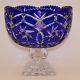 Large Cobalt Blue Cut To Clear Footed Centerpiece Punch Bowl