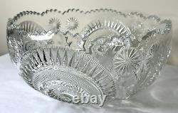 LARGE L. E. Smith Pinwheel & Stars Cupped Punch Bowl withUnderplate & Glass Ladle