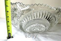 LARGE L. E. Smith Pinwheel & Stars Cupped Punch Bowl withUnderplate & Glass Ladle