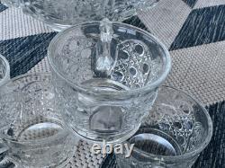 LE SMITH Glass DAISY & HOBSTAR BUTTON PUNCH BOWL 19 Pc Set 18 Cups/Bowl/receipt