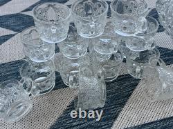 LE SMITH Glass DAISY & HOBSTAR BUTTON PUNCH BOWL 19 Pc Set 18 Cups/Bowl/receipt