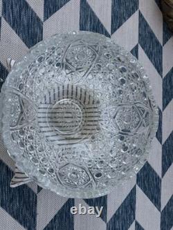 LE SMITH Glass DAISY & HOBSTAR BUTTON PUNCH BOWL 19 Pc Set 18 Cups/Bowl/receipt