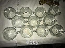 LE SMITH Glass PINWHEEL&STAR Slewed Horseshoe 14pc PUNCH BOWL SET Stand with LADLE