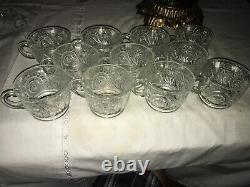 LE SMITH Glass PINWHEEL&STAR Slewed Horseshoe 14pc PUNCH BOWL SET Stand with LADLE