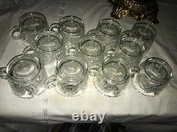 LE SMITH Glass PINWHEEL&STAR Slewed Horseshoe 14pc PUNCH BOWL SET Stand with LADLE