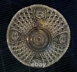 LE Smith 13 Punch Bowl EAPC Prescut Glass Daisy & Button With 17 Cups Glass Ladle