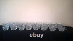 LE Smith 13 Punch Bowl EAPC Prescut Glass Daisy & Button With 17 Cups Glass Ladle