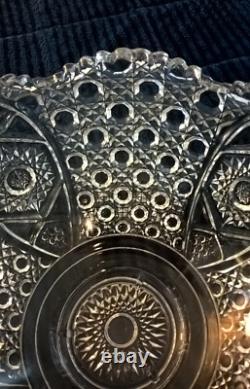 LE Smith 13 Punch Bowl EAPC Prescut Glass Daisy & Button With 17 Cups Glass Ladle