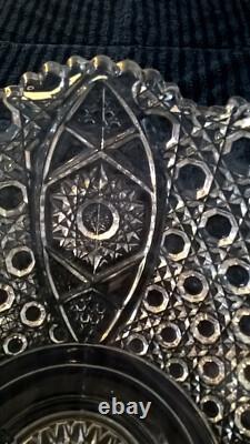 LE Smith 13 Punch Bowl EAPC Prescut Glass Daisy & Button With 17 Cups Glass Ladle