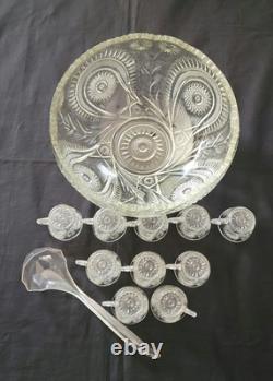 LE Smith 14.5X8 Punch Bowl, 10 Cups Pinwheel & Stars Etched & Plastic Ladle