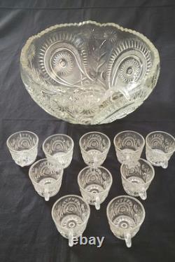 LE Smith 14.5X8 Punch Bowl, 10 Cups Pinwheel & Stars Etched & Plastic Ladle