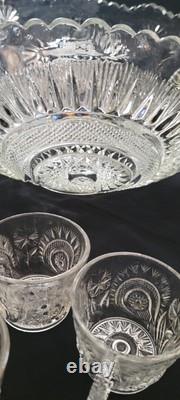LE Smith 14.5X8 Punch Bowl, 10 Cups Pinwheel & Stars Etched & Plastic Ladle